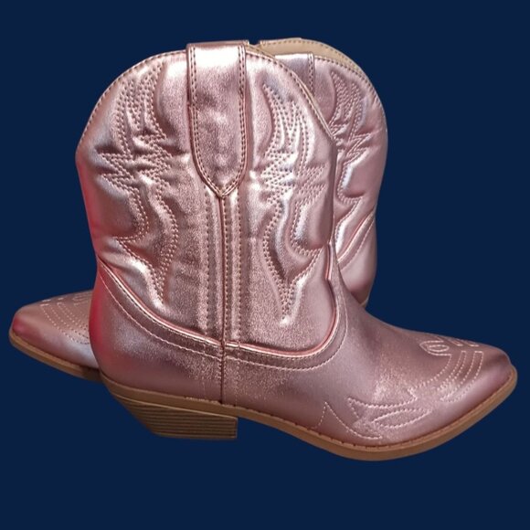 Soda Blazing Western-Style Ankle Boots  Stitched Pointed  Toe  Metallic Rose 9 - Picture 9 of 16